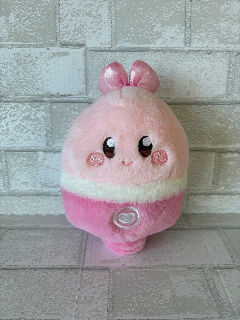 Pink Cute Kirby Popsicle Plush Toy with Embroidered Appliqué Heart & Cheeks NEW